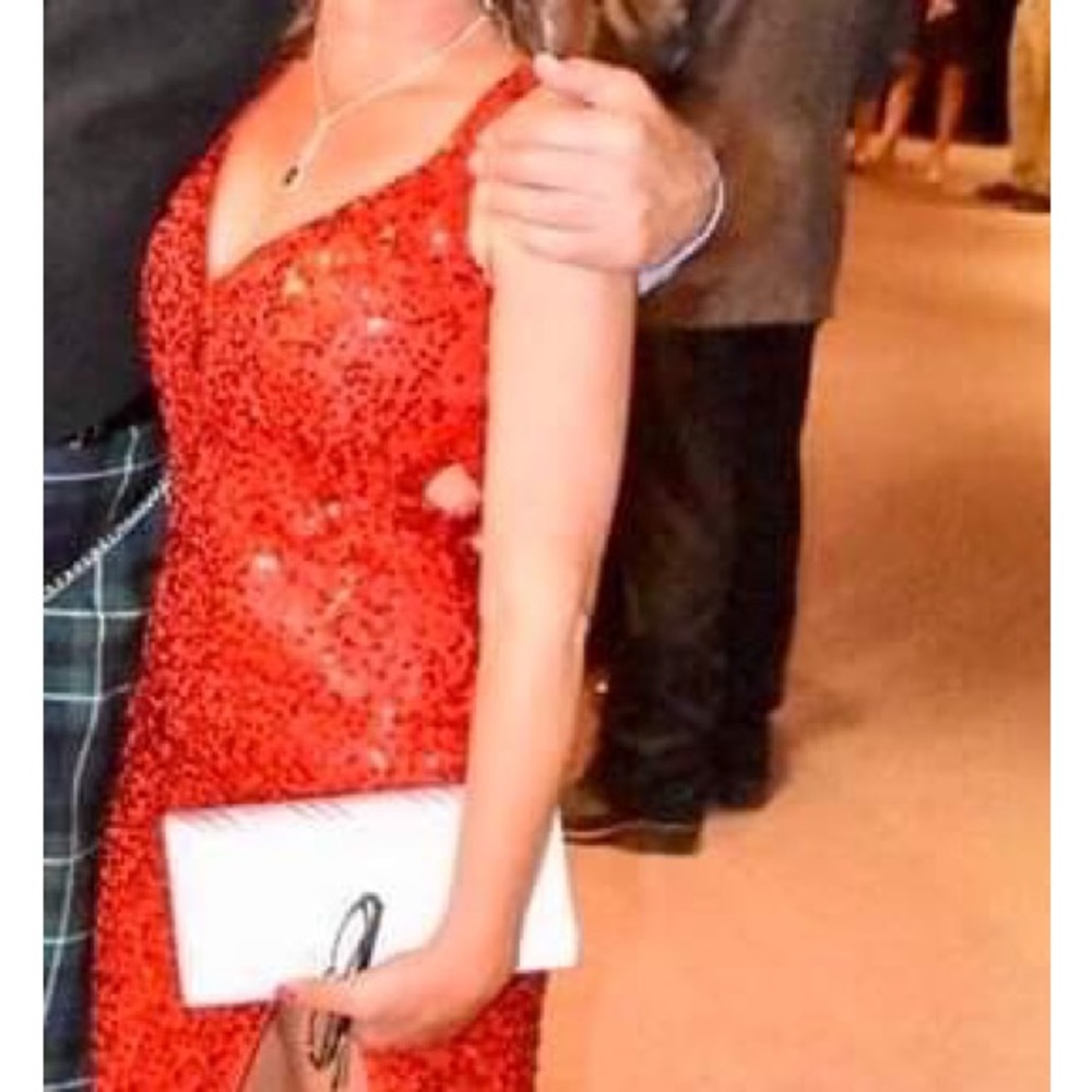 Red Sequin Gown With Train - image 5